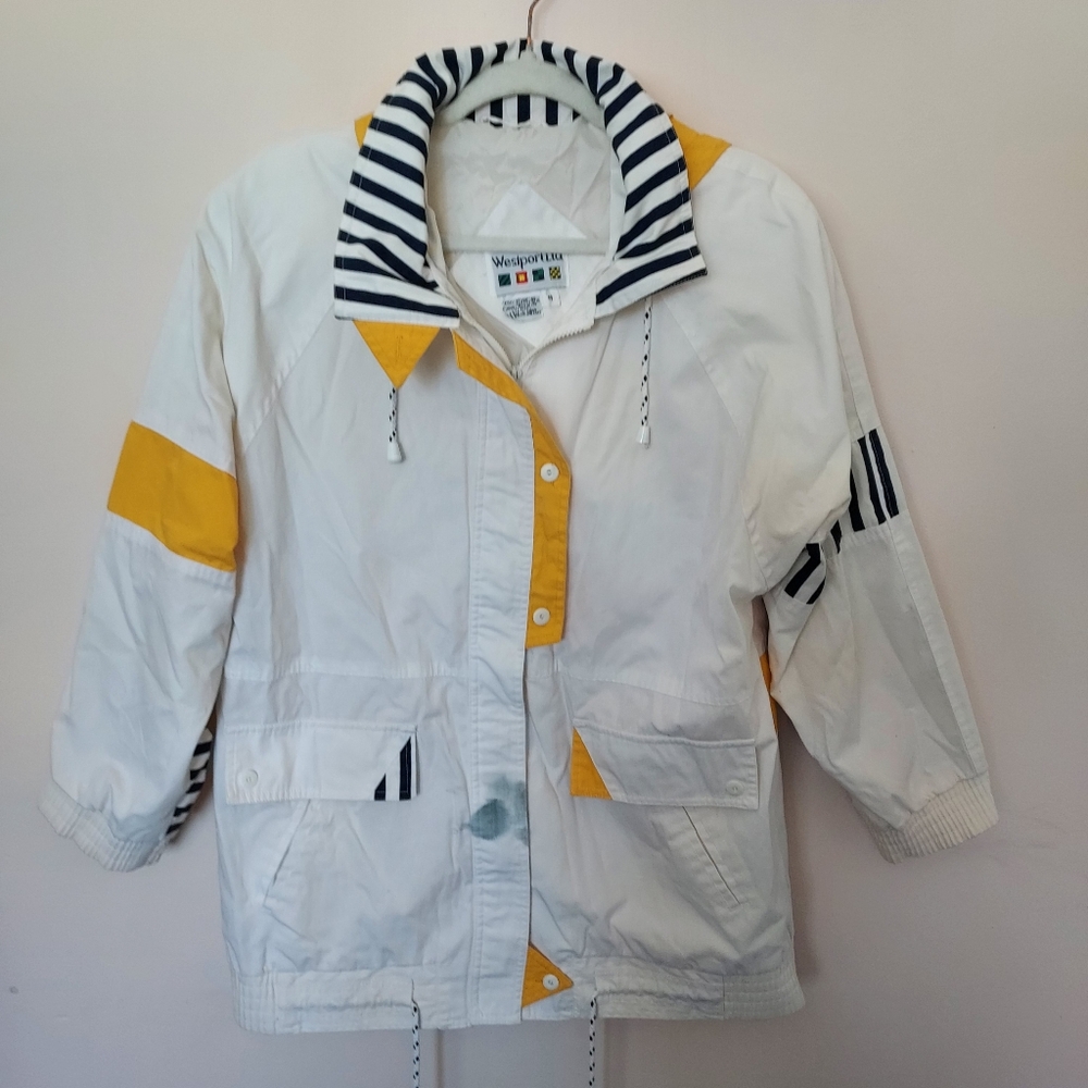 Vintage Westport Ltd Nautical White colorblock hooded Jacket MED Coastal Sailing